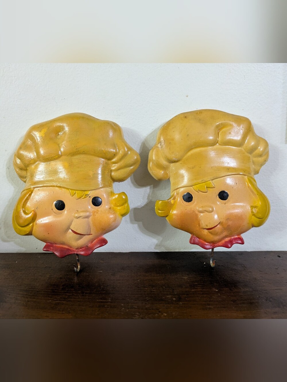 Vintage 1964 Miller Studio Chalkware Chef Baker Kids Wall Hooks Plaque Set (2)